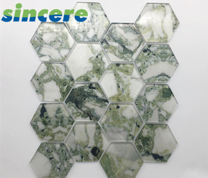 Bună vânzare Decorație strălucitoare Backsplash Forma hexagonală Gresie baie Mozaic de sticlă