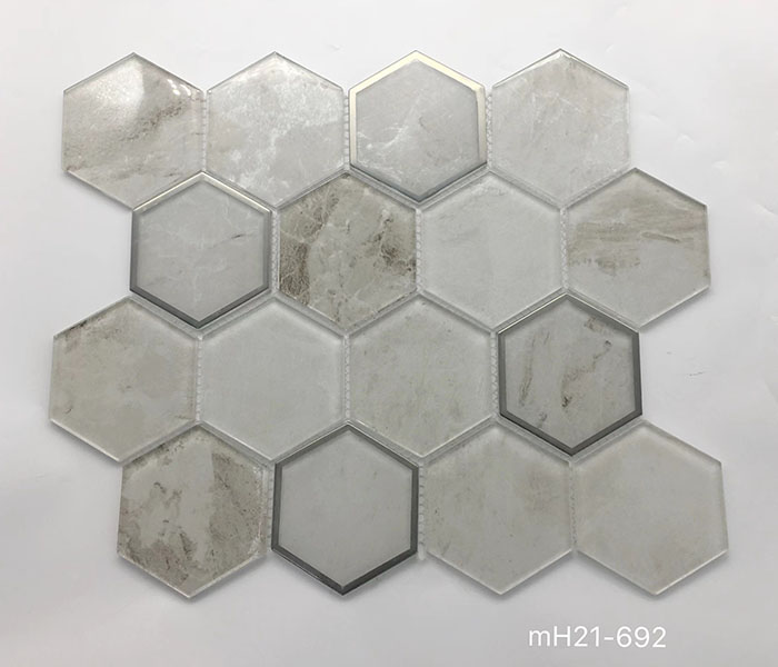 Bună vânzare Decorație strălucitoare Backsplash Forma hexagonală Gresie baie Mozaic de sticlă